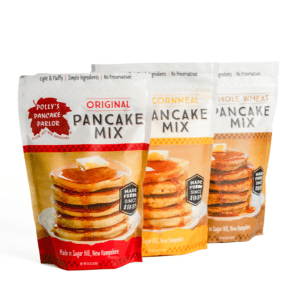 Polly's Pancakes Parlor original, cornmeal, and whole wheat mixes