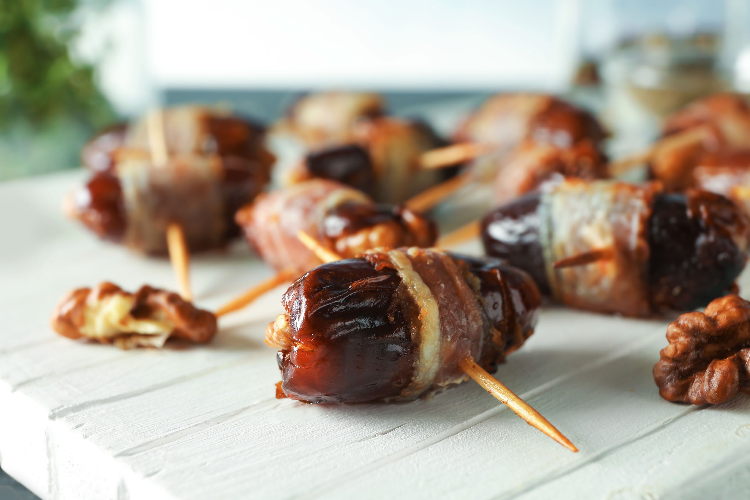 Bacon Wrapped Dates with Maple Syrup