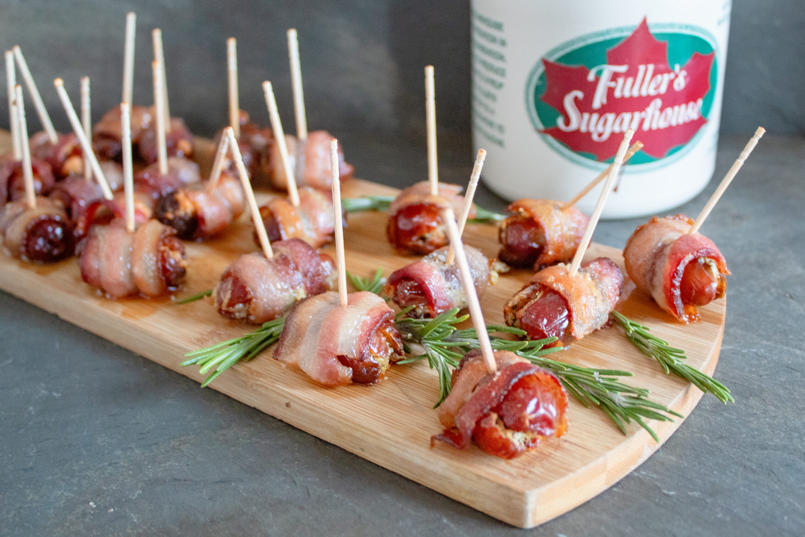 Bacon Wrapped Dates with Maple Syrup